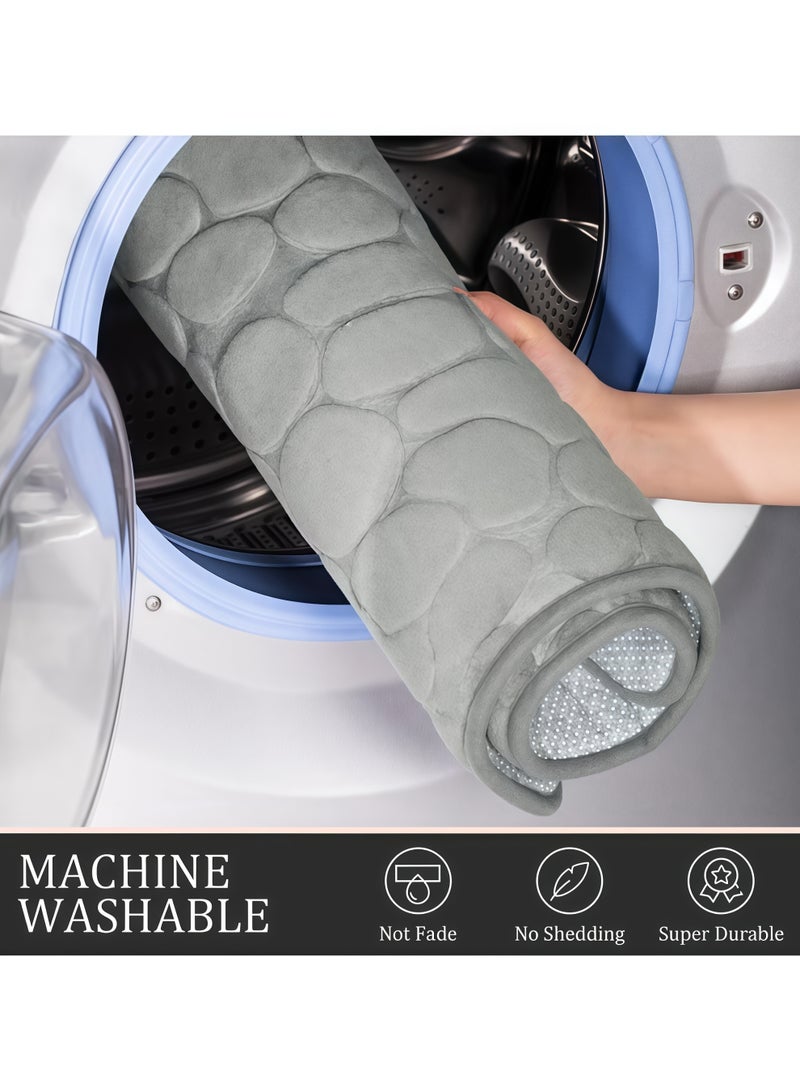 شو وو مجموعة سجاد الحمام من 3 قطع (سجادة حمام، سجادة سطح على شكل حرف U، غطاء مقعد المرحاض)، مجموعة سجادات حمام من الفلانيل المرصوفة بالحصى سميكة للغاية، سجادات حمام غير قابلة للانزلاق للحمام، سجادة حمام سريعة الجفاف، مجموعة سجاد حمام قابلة للغسل في الغسالة للحمام للحوض والمرحاض والأرضية (رمادي) - Image 5