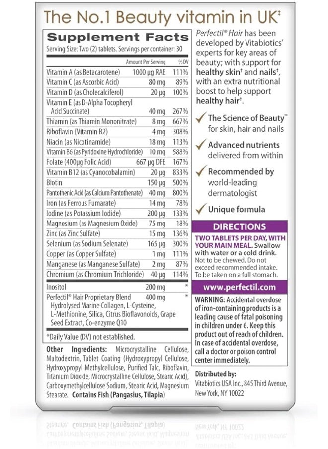 Perfectil Vitabiotics Plus Hair, 60 Tablets  - Image 2