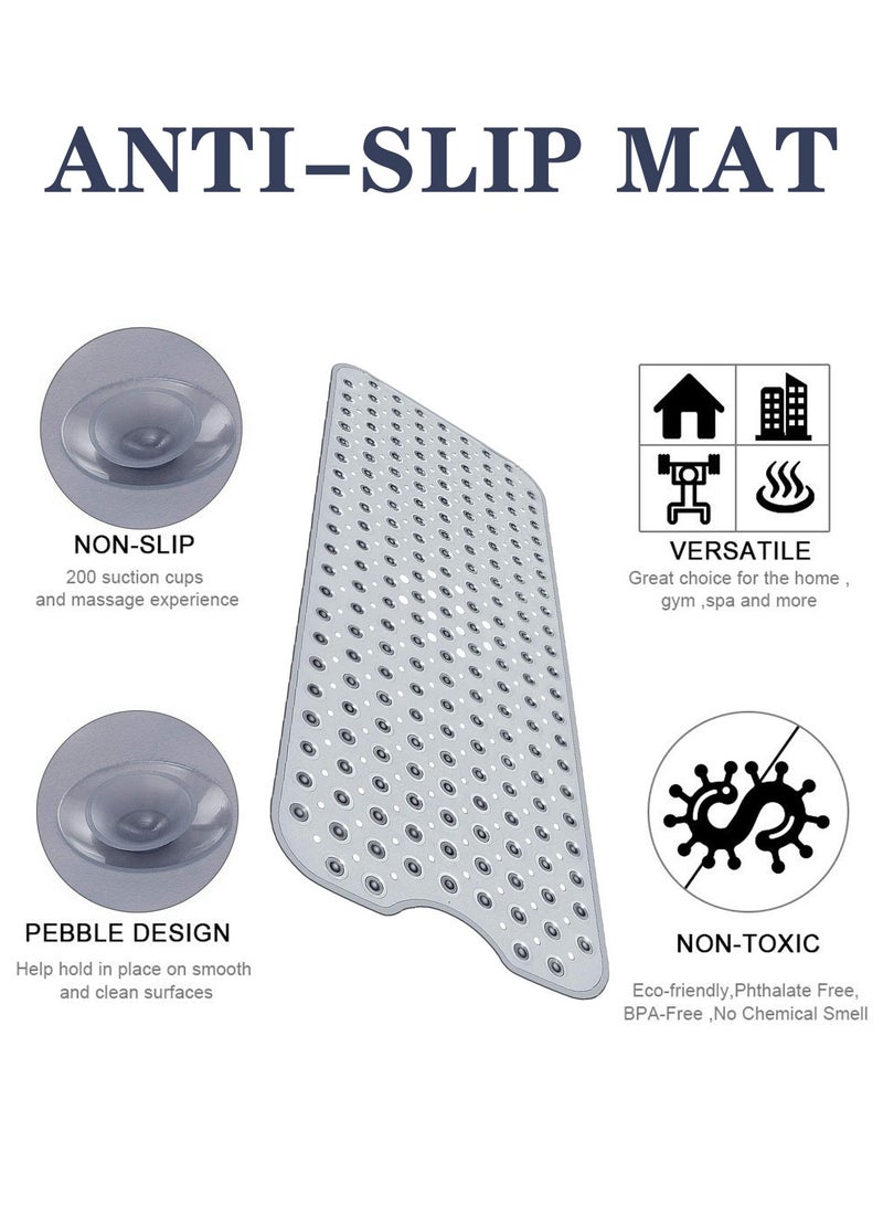 Meishida Bath Tub Shower Mat Non-Slip and Extra Large, Bathtub Mat with Suction Cups, Machine Washable Bathroom Mats with Drain Holes - Light Grey - Image 4