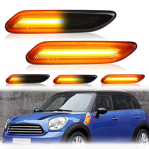 Bestview أفضل عرض مجموعة أضواء علامة جانبية LED متوافقة مع ميني كوبر R60 R61 كانتريمان بايسمان 2011-2016، ضوء وميض متسلسل برتقالي عدسة مدخنة 2PCS - Image 1