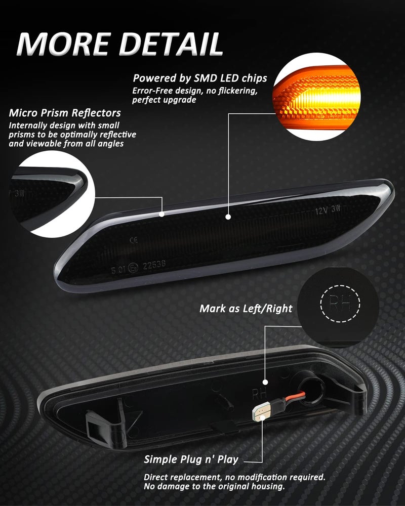 Bestview أفضل عرض مجموعة أضواء علامة جانبية LED متوافقة مع ميني كوبر R60 R61 كانتريمان بايسمان 2011-2016، ضوء وميض متسلسل برتقالي عدسة مدخنة 2PCS - Image 2