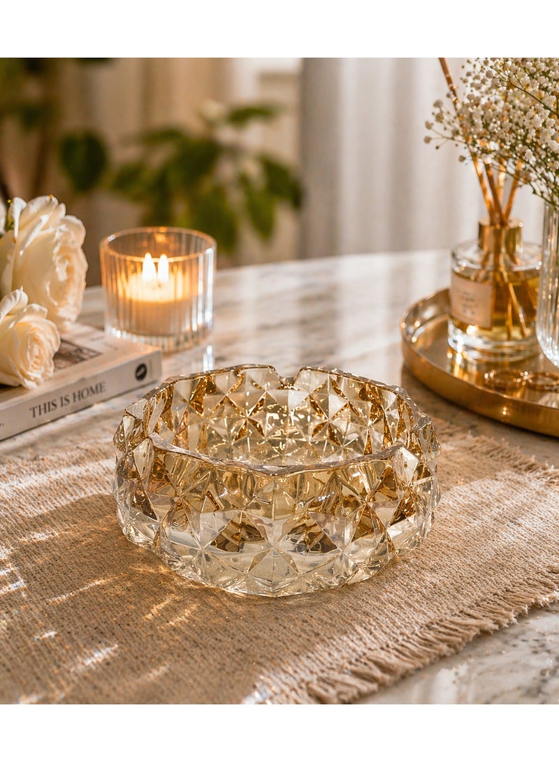 Home Pro Crystal Glass Ashtray with Gold Accents – Elegant Smoking Ashtray for Home & Table Use - Image 3