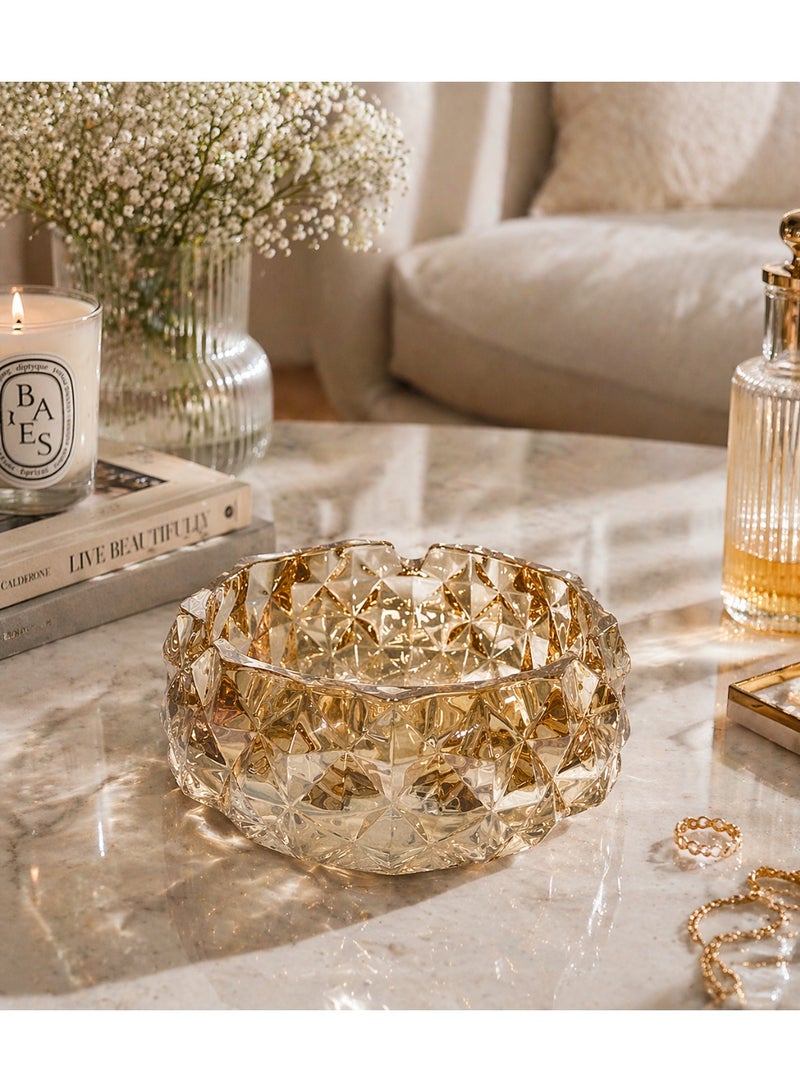 Home Pro Crystal Glass Ashtray with Gold Accents – Elegant Smoking Ashtray for Home & Table Use - Image 2