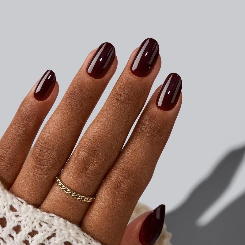 BTArtbox Press On Nails Short - Dark Red Press on Nails, Short Oval Fake Nails with Nail Glue, Fit Perfectly & Natural Reusable Stick on Nails in 16 Sizes Soft Gel Nail Kit, Coffee Bean Flexible varied design - Image 4