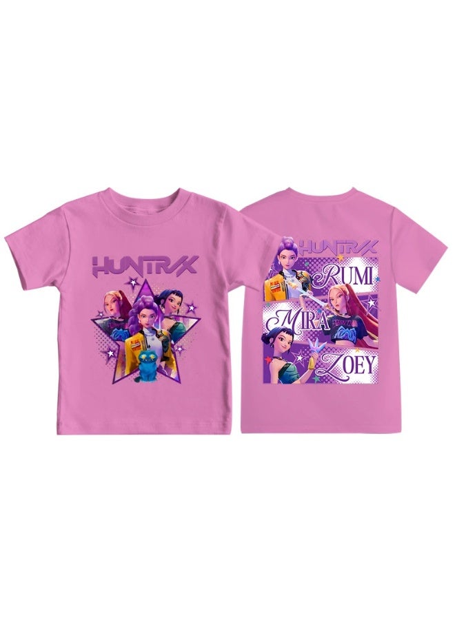 general KPop Demon Hunters anime cartoon print round neck short-sleeved T-shirt casual loose children's top - Image 1