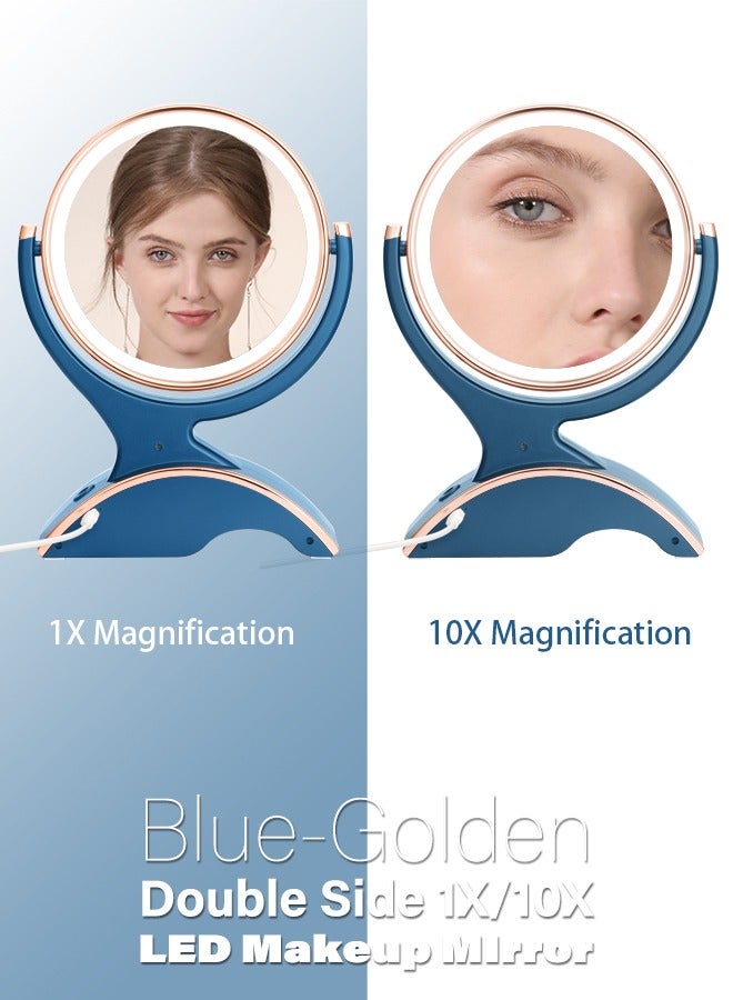 SNOWFLAKES SNOWFLAKES Magnifying Makeup Mirror with Light-1x/10x Rechargeable Lighted Mirror with Magnification  Double Sided 360 Degree Vanity Mirror,Dual Power.(Blue)  - Image 2
