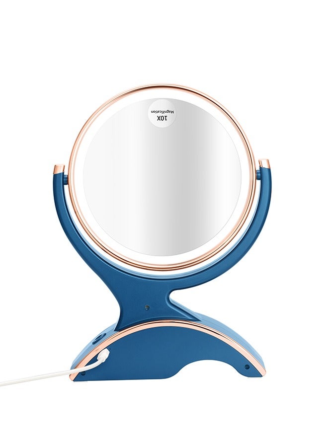 SNOWFLAKES SNOWFLAKES Magnifying Makeup Mirror with Light-1x/10x Rechargeable Lighted Mirror with Magnification  Double Sided 360 Degree Vanity Mirror,Dual Power.(Blue)  - Image 1