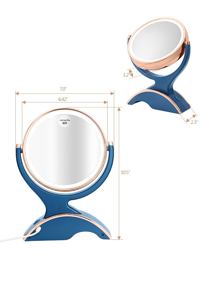 SNOWFLAKES SNOWFLAKES Magnifying Makeup Mirror with Light-1x/10x Rechargeable Lighted Mirror with Magnification  Double Sided 360 Degree Vanity Mirror,Dual Power.(Blue)  - Image 4