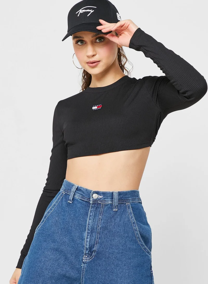 TOMMY JEANS Round Neck Logo Crop Top