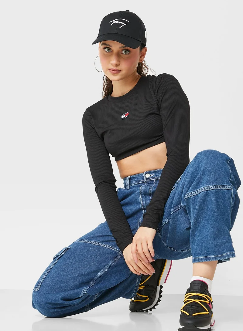 TOMMY JEANS Round Neck Logo Crop Top
