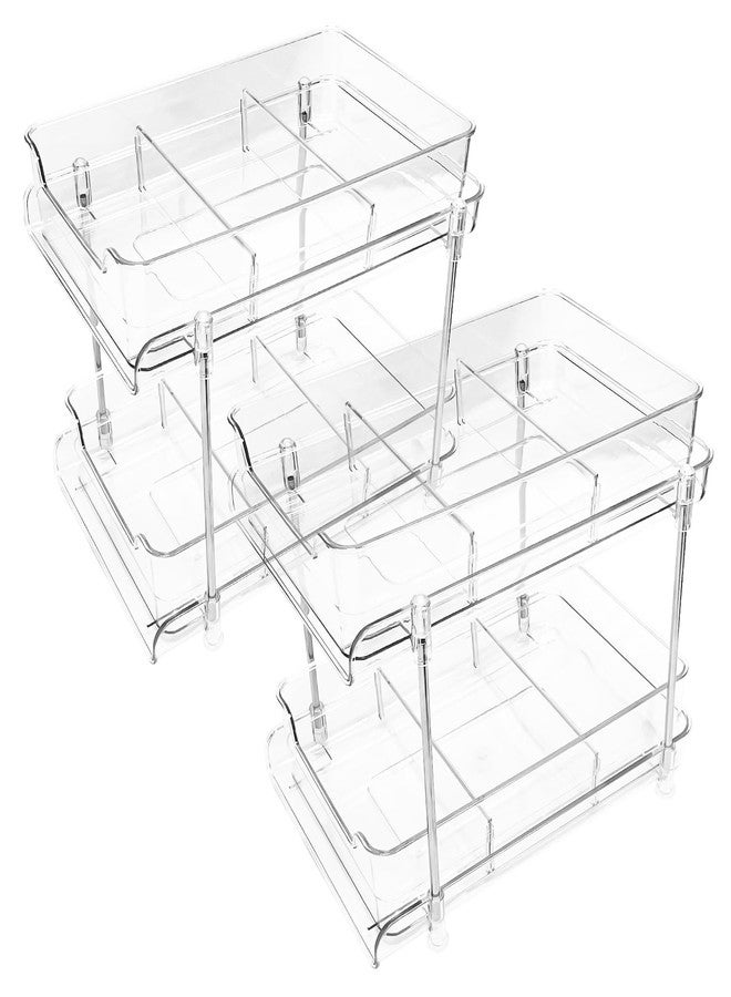 Socpuro 2 Pack Bathroom Storage Organizer with Dividers, 2-Tier Clear Vanity Counter Makeup Storage, Stackable Pull Out Under Sink Organizers for Bathroom Kitchen Pantry - Image 1