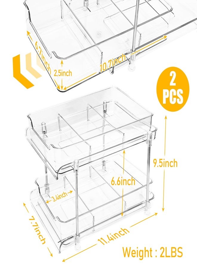 Socpuro 2 Pack Bathroom Storage Organizer with Dividers, 2-Tier Clear Vanity Counter Makeup Storage, Stackable Pull Out Under Sink Organizers for Bathroom Kitchen Pantry - Image 2