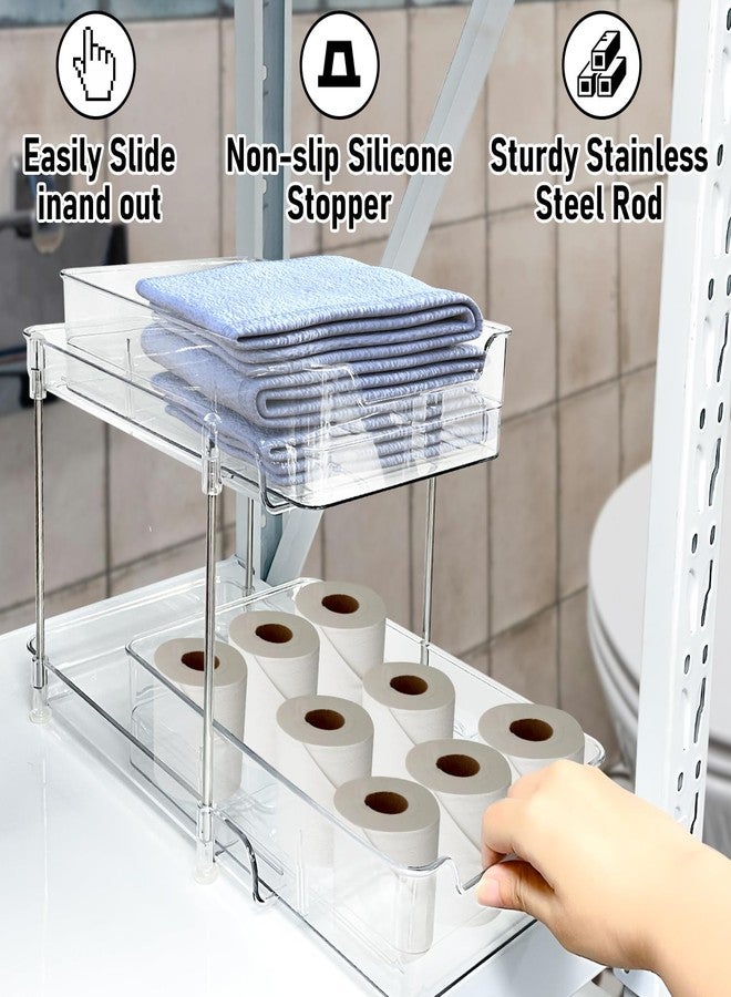 Socpuro 2 Pack Bathroom Storage Organizer with Dividers, 2-Tier Clear Vanity Counter Makeup Storage, Stackable Pull Out Under Sink Organizers for Bathroom Kitchen Pantry - Image 4