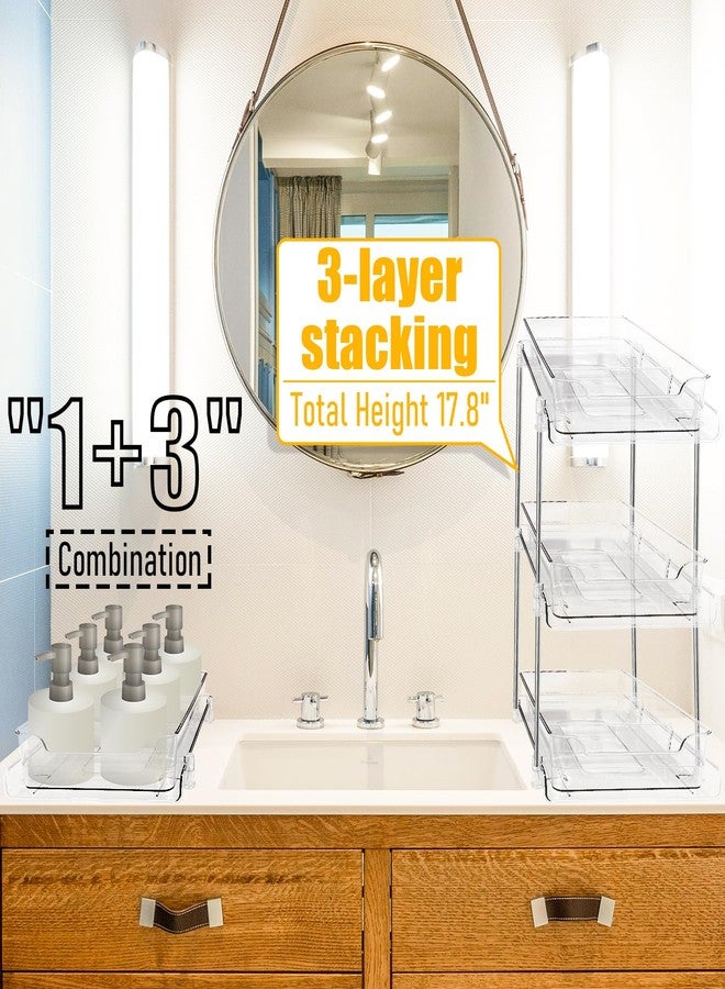 Socpuro 2 Pack Bathroom Storage Organizer with Dividers, 2-Tier Clear Vanity Counter Makeup Storage, Stackable Pull Out Under Sink Organizers for Bathroom Kitchen Pantry - Image 5