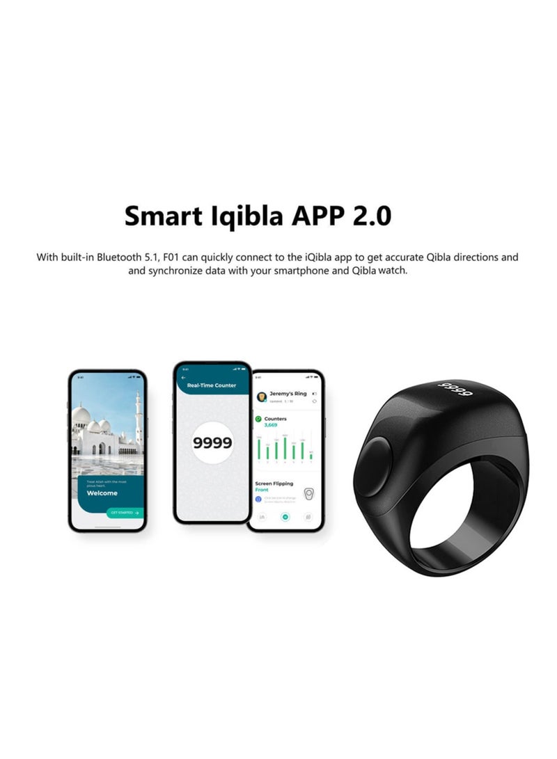 إيكيبلا حلقة تسبيح ذكر رقمية ذكية 22 ملم، عداد توقيت الصلاة، تذكير، حلقة عرض OLED - Image 2