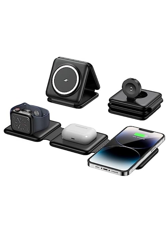 NIBEMINENT Magnetic Wireless Charger for iPhone: Fodable 3 in 1 Charging Station for Multiple Apple Devices - Travel Charging Pad Dock for Apple Watch iPhone 16 15 14 13 12 Pro Max Plus & Airpod  - Image 1