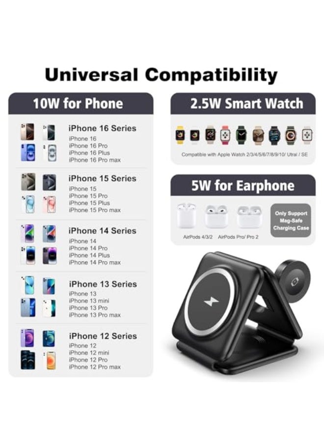 NIBEMINENT Magnetic Wireless Charger for iPhone: Fodable 3 in 1 Charging Station for Multiple Apple Devices - Travel Charging Pad Dock for Apple Watch iPhone 16 15 14 13 12 Pro Max Plus & Airpod  - Image 4