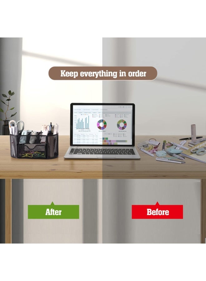 Metal Mesh Desk Organizer with Drawer, Pen Holder, Memo Pads, Paper Clips, Folders, Black - Image 4