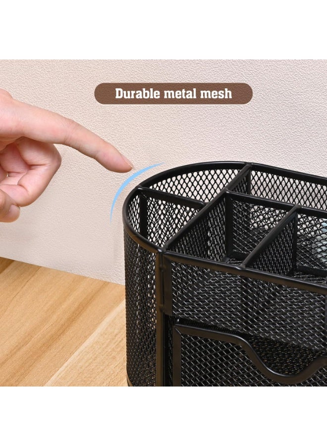 Metal Mesh Desk Organizer with Drawer, Pen Holder, Memo Pads, Paper Clips, Folders, Black - Image 3