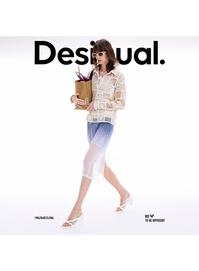 DESIGUAL Women'S Knitted Crochet Lace Polo Collar Shirt, Autumn/Winter 2025 New Collection - Image 3