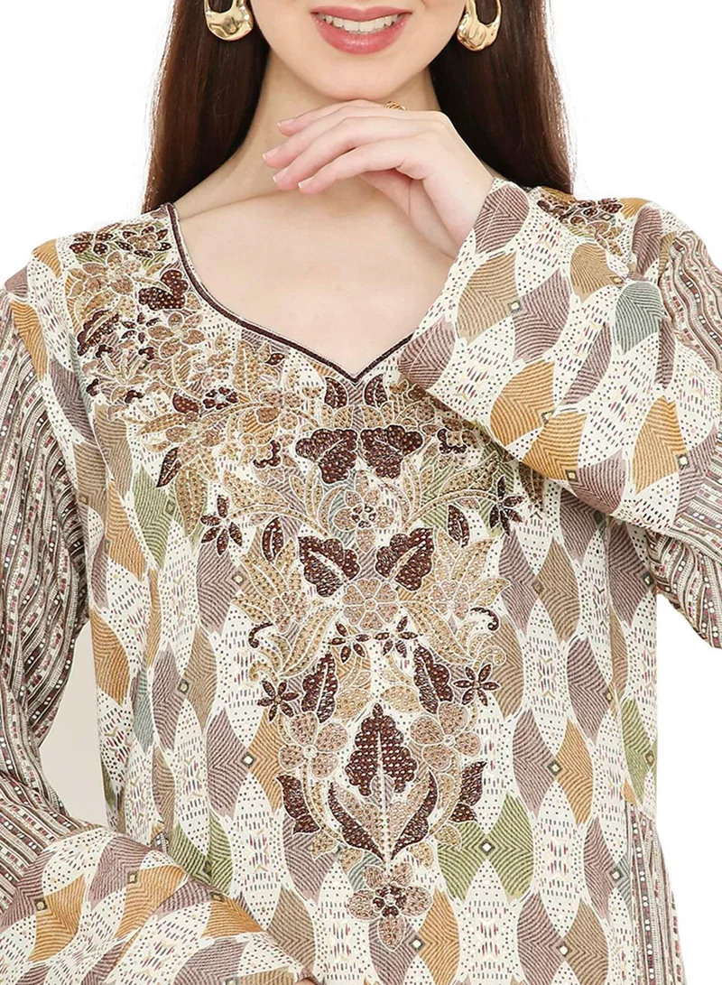 HANA & SARA LONG UNIQUE PRINTED WITH STONE WORK ON THREAD EMBROIDERY ARABIC KAFTAN JALABIYA DRESS