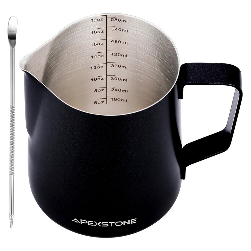 Apexstone Apexstone 20 oz Black Espresso Steaming Pitcher Espresso Milk Frothing Pitcher 20 oz Black Coffee Milk Frothing Cup Coffee Steaming Pitcher 20 oz600 ml 