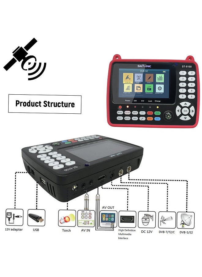Generic - ST-5150 DVB-S2/T2/C COMBO HD Satellite TV Signal Finder Digital Handheld Signal Meter Satellite Finder H.265 HEVC MPEG-4 4.3 Inch TFT LCD UK Plug - Image 1