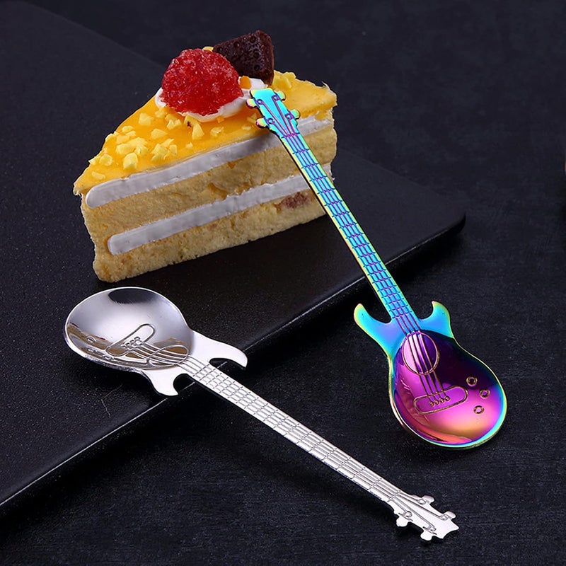 klarako 2PCS Guitar Spoons Coffee Teaspoon, Stainless Steel Colorful Spoon, Cute Guitar Musical Spoons for Coffee, Desserts, Drinks, Mixing or Smoothies (Rose Gold) - Image 2