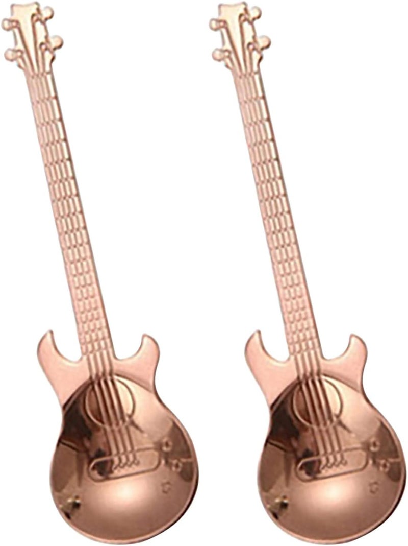 klarako 2PCS Guitar Spoons Coffee Teaspoon, Stainless Steel Colorful Spoon, Cute Guitar Musical Spoons for Coffee, Desserts, Drinks, Mixing or Smoothies (Rose Gold) - Image 1