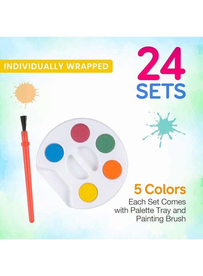 Bedwina Mini Watercolor Kids Paint Set - (Bulk Pack of 24) - 5 Watercolor Paints, Palette Tray and Painting Brush, for Art Party Favors, Kids Prizes, Stocking Stuffers and Paint Party Supplies - Image 2