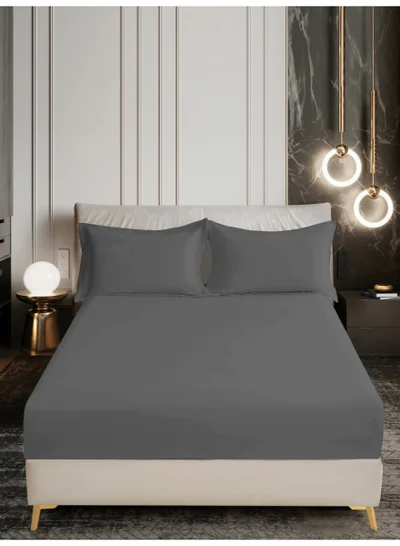 Donetella Bedding Fitted Sheet - Fits 200x200 Cm For Super King Bed - 3 Pcs (1 Fitted Sheet and 2 Pillowcases) - 35 Cm Deep Pocket - Solid Bed Sheet