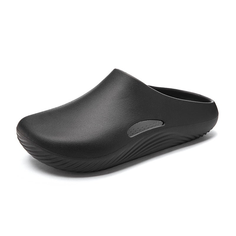 Cross-border plus size Waterproof and Oil-proof Kitchen Work Shoes Fashionable Bread Hole Slippers Thick Sole Dung Slippers Black 