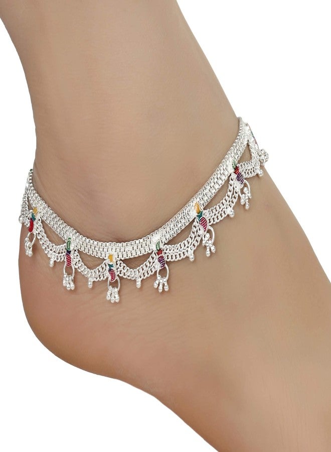 AanyaCentric Indian Traditional Ethnic White Metal Anklet Pair Silver Bracelet For Women Payal Girls Kolusu Anklets Stylish Oxidised - Image 4