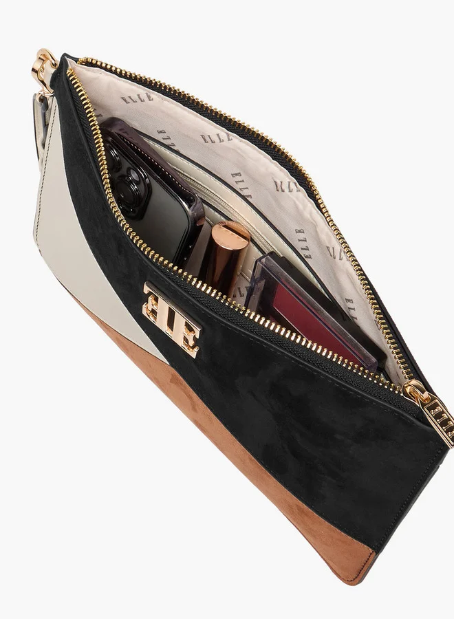 ELLE Colourblock Clutch with Wrist Strap and Zip Closure