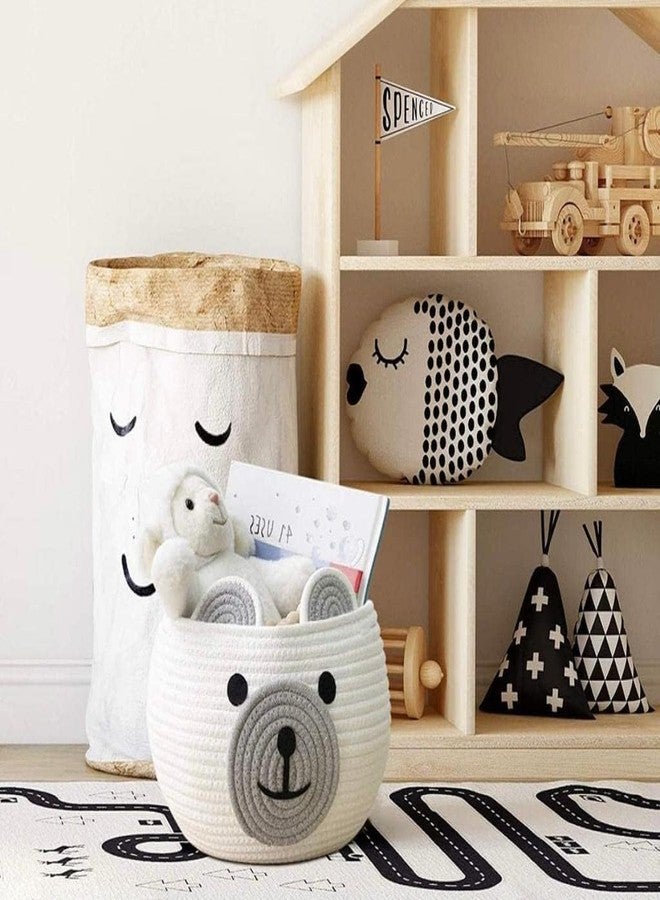 ROYAL TREND Cute Baby Bear Cotton Rope Basket, Woven Storage Basket, Baby Laundry Basket, Nursery Organizers and Storage, Baby Hamper, Kids Basket, Toy Bin, Baby Gift Basket (Medium,White ) - Image 1