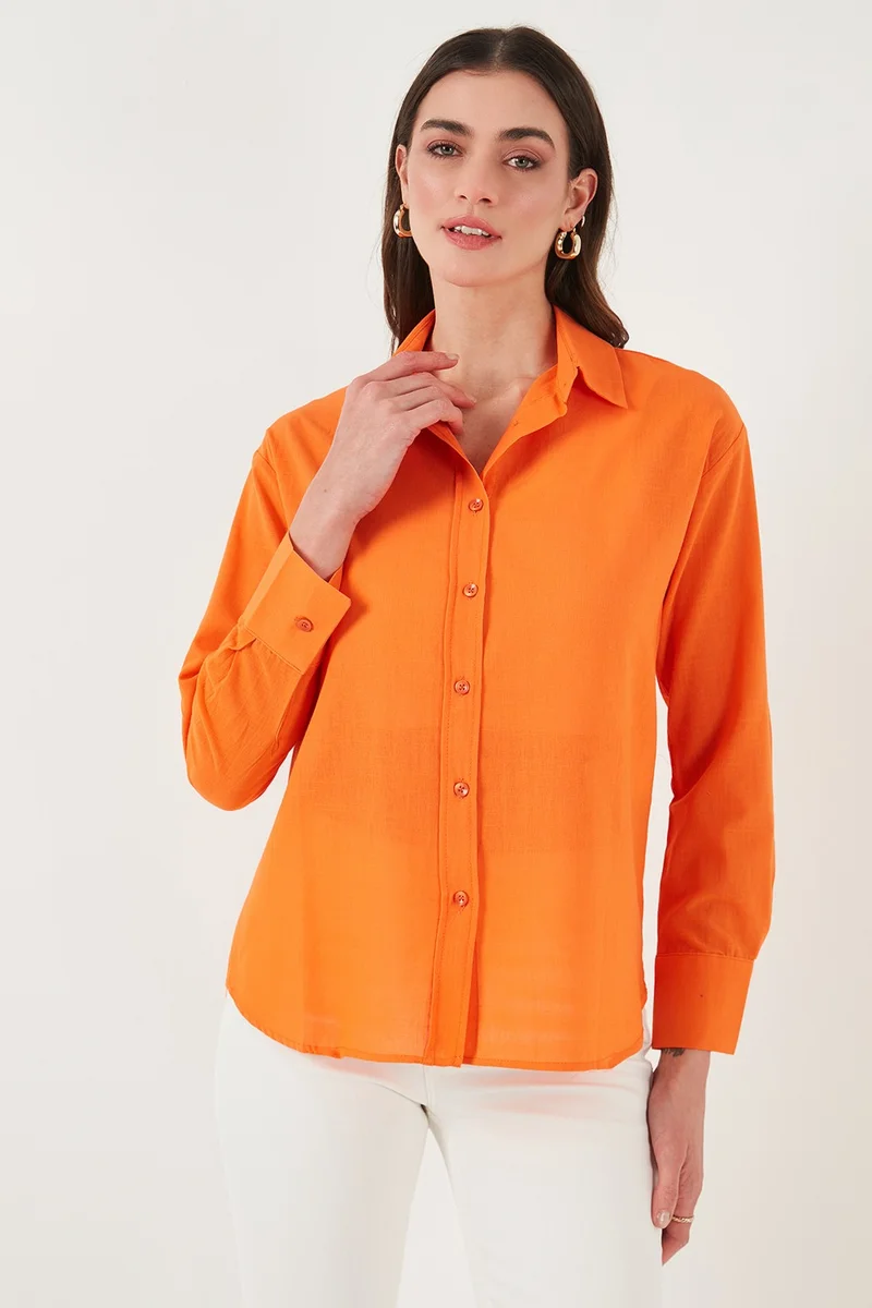 Lela Linen and Cotton Blend Regular Fit Short Front Long Back Shirt Women's Shirt 6772853