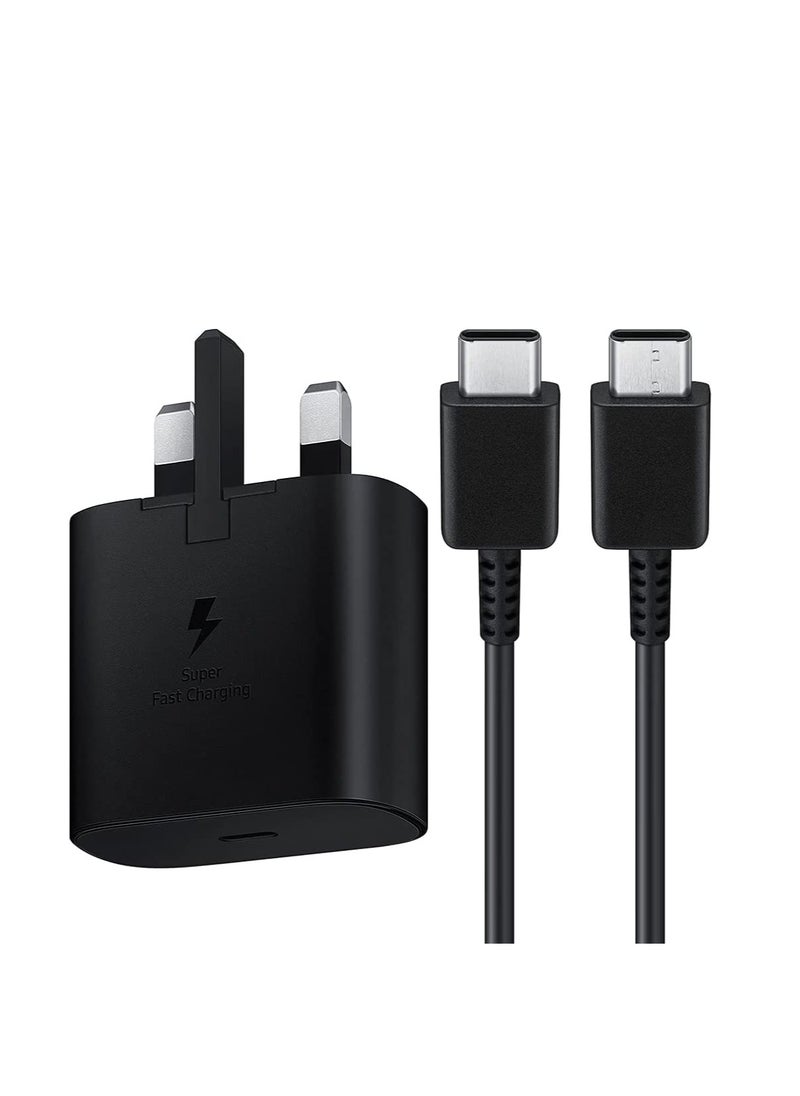 Generic - شاحن USB C بقوة 25 وات لهاتف سامسونج، قابس شحن سريع من النوع C لهاتف Galaxy S24/S23/ S22 Ultra S22+/ S21 S20 S10 S9، Note 20/10/ 9، iPad Pro، iPad Air 6 4، Mini 6، Google Pixel 8/7 /6، كابل USB C إلى C بطول 1 متر - Image 1