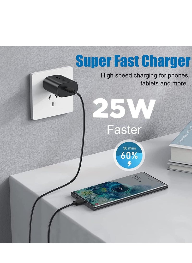 Generic - شاحن USB C بقوة 25 وات لهاتف سامسونج، قابس شحن سريع من النوع C لهاتف Galaxy S24/S23/ S22 Ultra S22+/ S21 S20 S10 S9، Note 20/10/ 9، iPad Pro، iPad Air 6 4، Mini 6، Google Pixel 8/7 /6، كابل USB C إلى C بطول 1 متر - Image 1