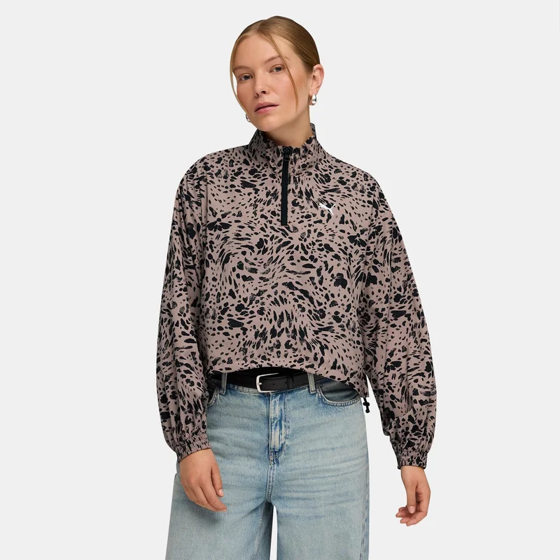 Women's Essentials Animal-Print Half-Zip Jacket