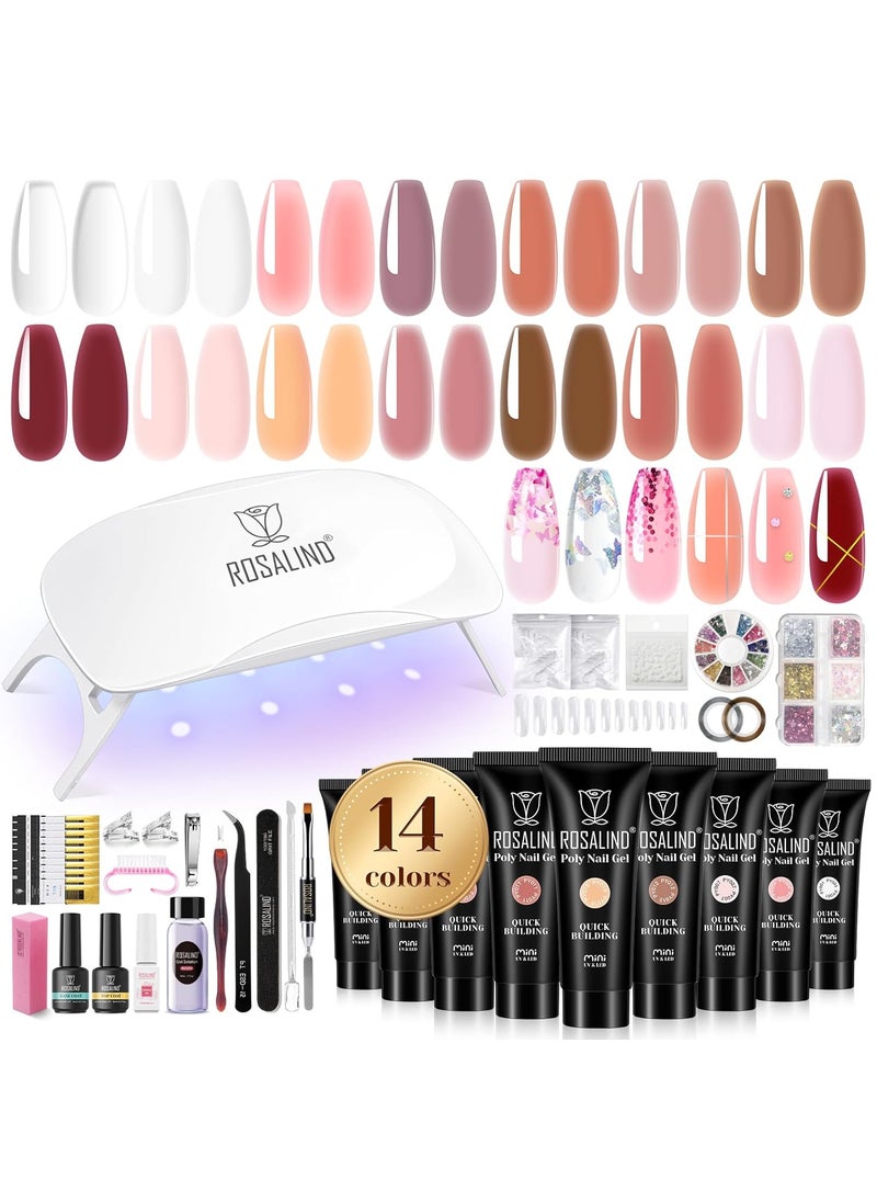 Rosalind - ROSALIND Poly Nail Gel Kit -14 Colors +72 Nail Art Accessories kit Clear Nude Poly Nails Gel Kit Starter Kit with Mini UV Lamp Slip Solution Basic Poly Nail Gel Nail Kit for Beginners with Everything - Image 1