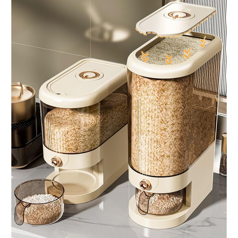 Peaoop 22LBS Rice Dispenser, Large Grain Container Storage with Lid Measuring Cylinder Household Cereal Dispenser Bucket for Kitchen Soybean Corn (22lb) - Image 2