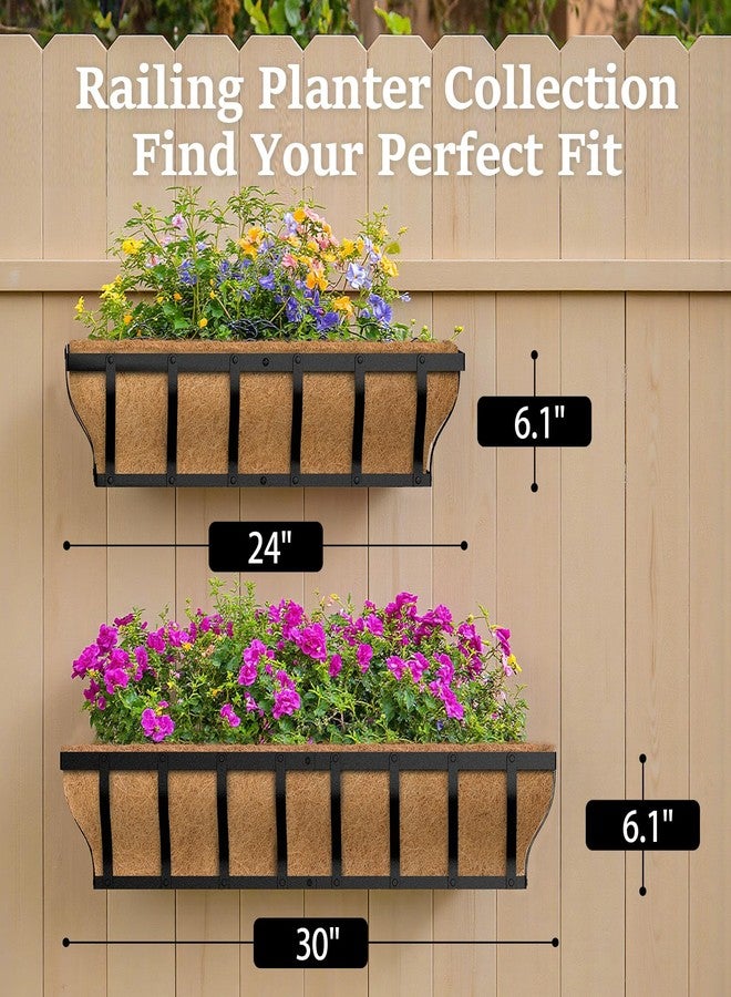 VOXOR Railing Planter Boxes, Heavy Duty Window Box Planters, Adjustable Balcony Planters for Railing Hanging, with Coco Liner & Support Rod for Deck, Porch, and Patio Gardening (2 Pack, 24 Inch) - Image 5