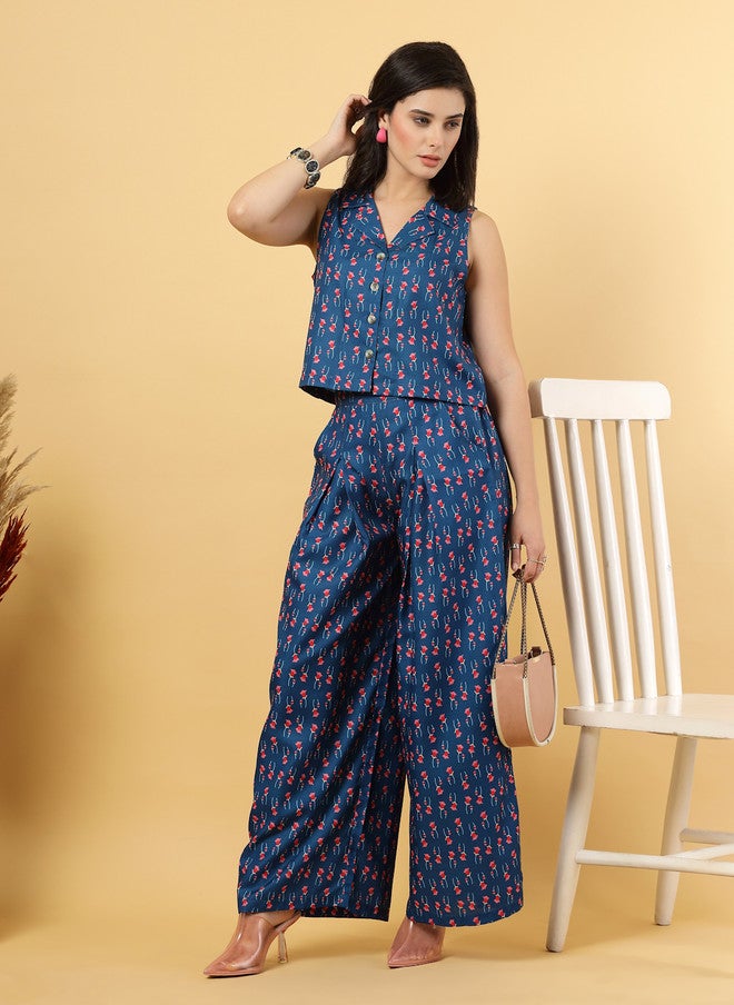 RAASSIO بلوزة بدون أكمام مطبوعة بالأزهار وبنطلونات واسعة للنساء - Image 4