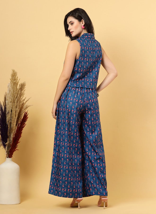 RAASSIO بلوزة بدون أكمام مطبوعة بالأزهار وبنطلونات واسعة للنساء - Image 3