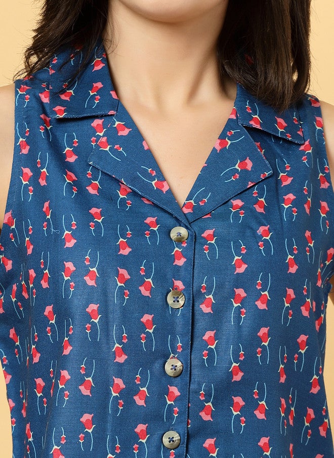 RAASSIO بلوزة بدون أكمام مطبوعة بالأزهار وبنطلونات واسعة للنساء - Image 5