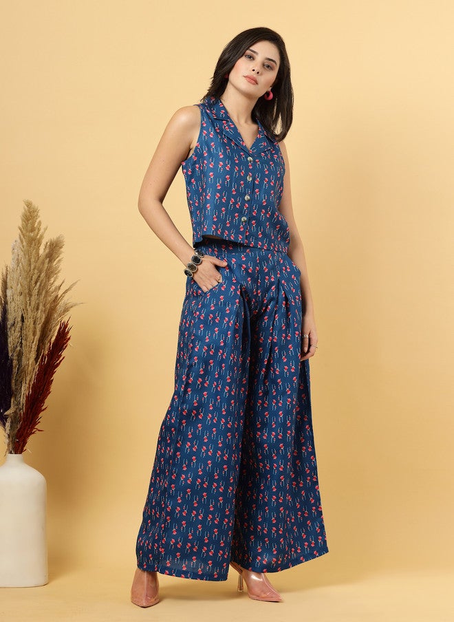 RAASSIO بلوزة بدون أكمام مطبوعة بالأزهار وبنطلونات واسعة للنساء - Image 2