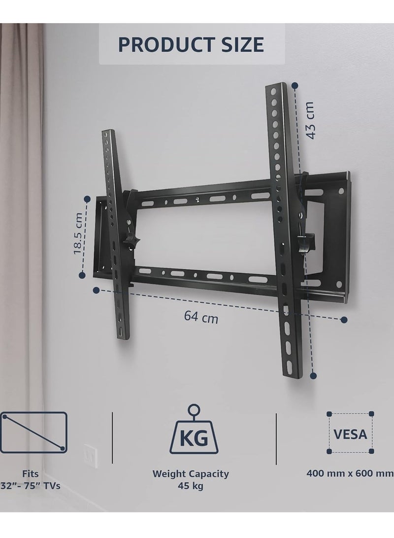 ELTRAZONE Adjustable, Tilting and Swivelling TV Wall Mount for Curved Flat TVs and Monitors VESA 400 x 600 Max (32-75 Inch) 45 kg Max TV Mount, Tilt, Swivel - Image 5