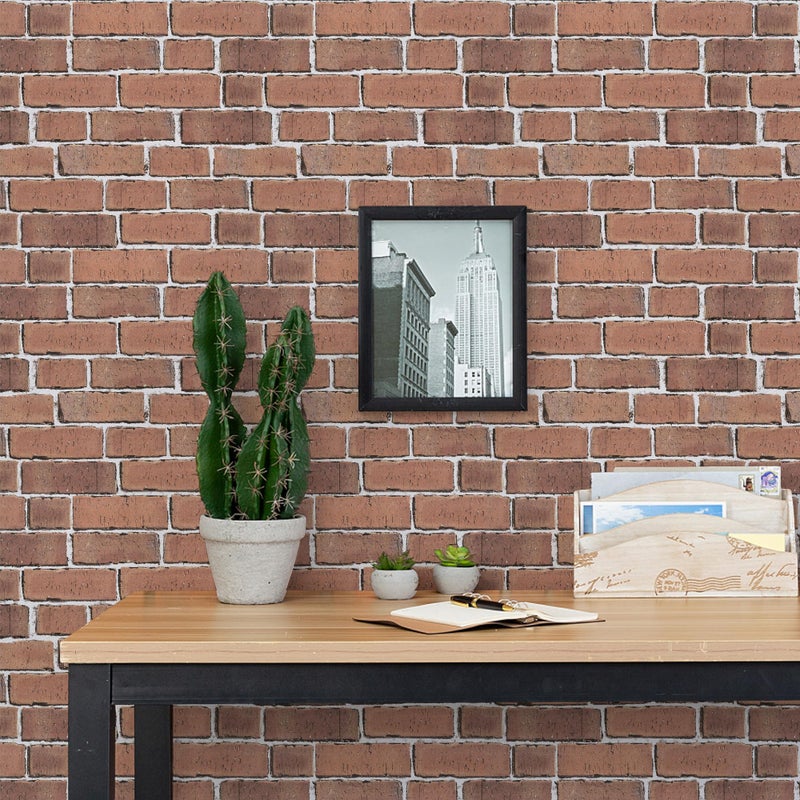 TANONE Red Brick Wallpaper Peel and Stick Brick Self-Adhesive Stone Wallpaper 3D Faux Brick Wall Backdrop 17.5" X 118.1" Vintage Removable Wall Paper for Fireplace Kitchen - Image 2