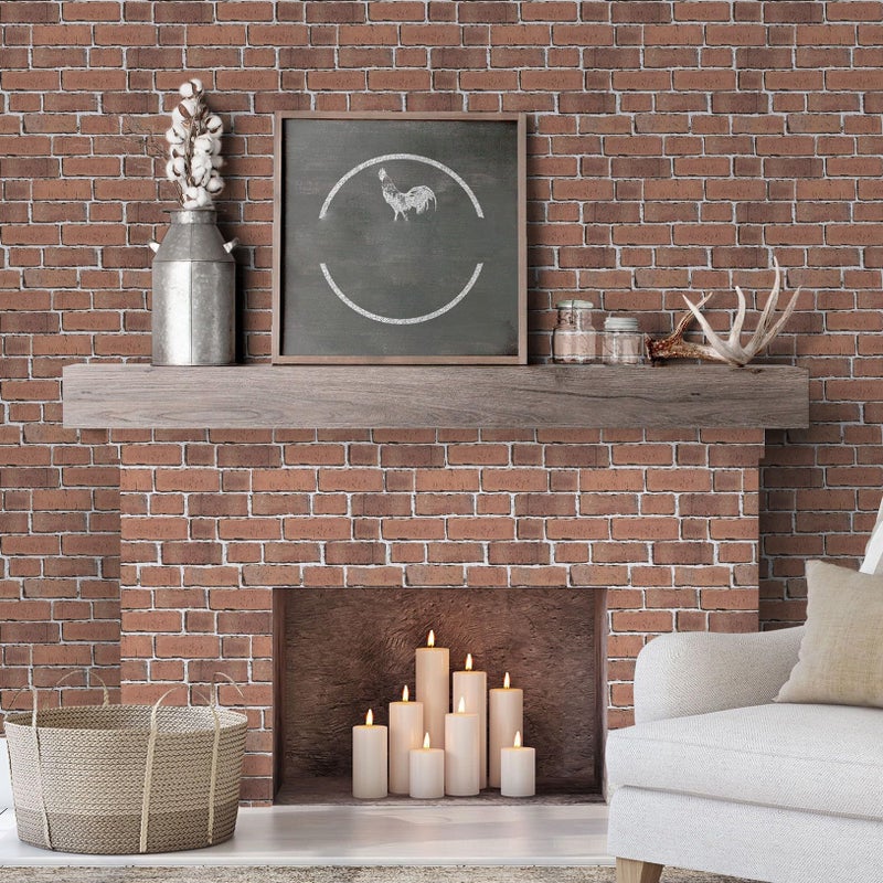 TANONE Red Brick Wallpaper Peel and Stick Brick Self-Adhesive Stone Wallpaper 3D Faux Brick Wall Backdrop 17.5" X 118.1" Vintage Removable Wall Paper for Fireplace Kitchen - Image 1