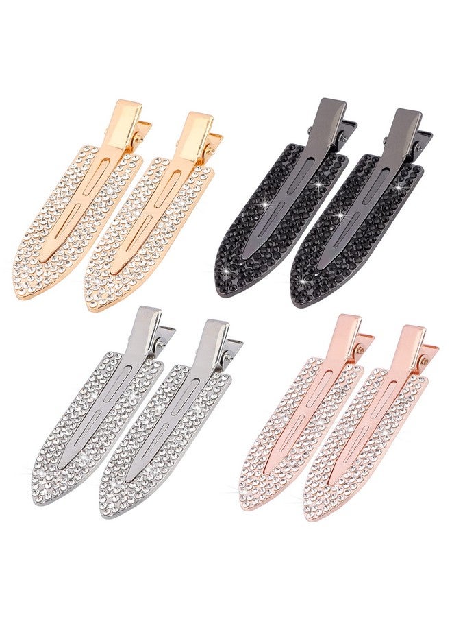 MagicSky 8Pcs No Crease Hair Clips,Rhinestone No Bend Flat Barrettes,Diamond Metal Pin For Makeup Bang,Styling Tool For Women Girls, Silver Gold Black - Image 1